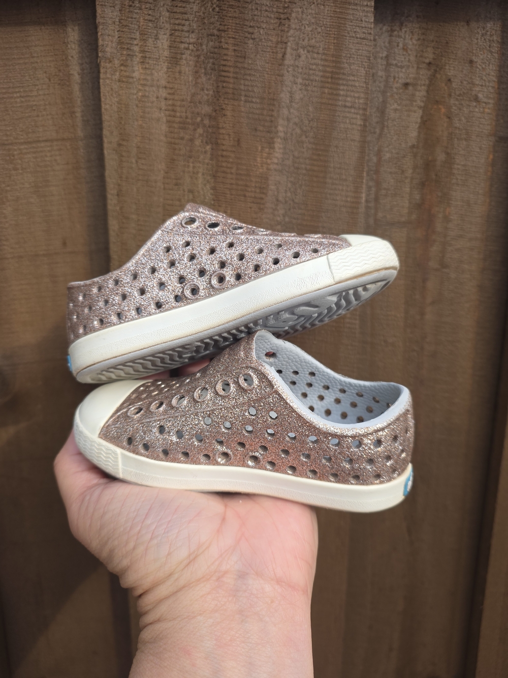 Native Shoes Kids Slip-On Sneakers in Rose Gold Glitter